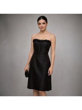 LulaKate Black Strapless Ruffle Trim Dress Size 8